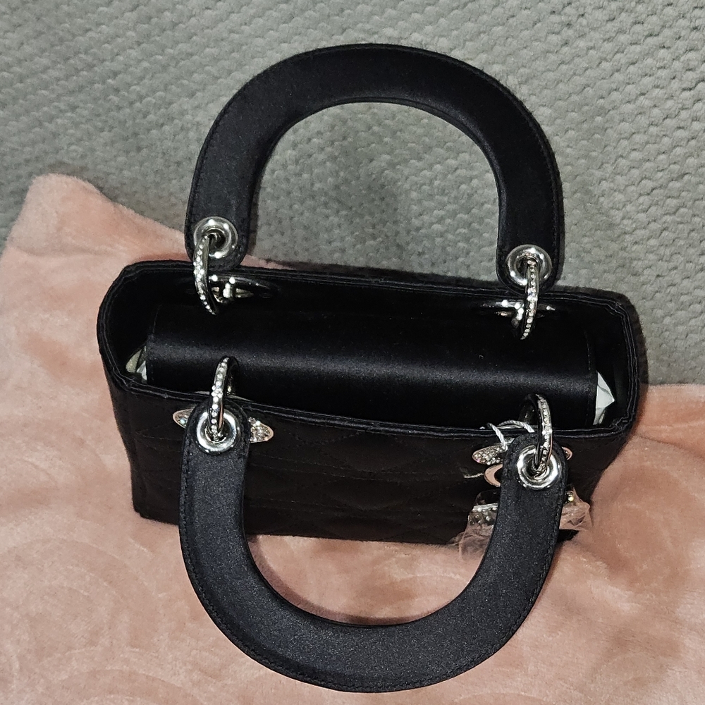 Dior Mini Crystal Lady Dior Cannage Handbag Princess Diana Satin Bag w Strassing - Picture 9 of 16